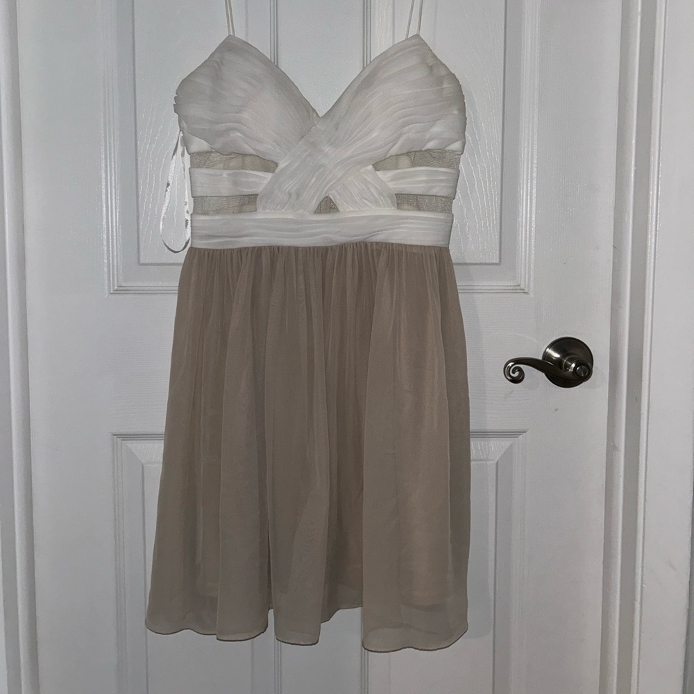 Windsor white and tan dress